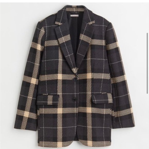 New H&M NWOT Wool Blend Plaid Oversized Blazer Jacket - Picture 6 of 6